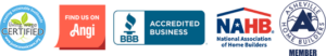 Living Wage Certified, Angi, BBB, NAHB, Ashville Home Builders Logos